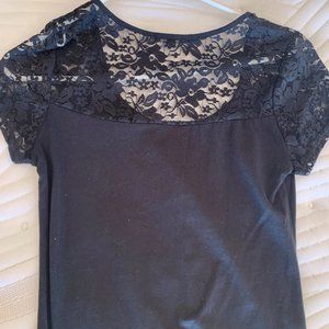black short sleeved lacy top